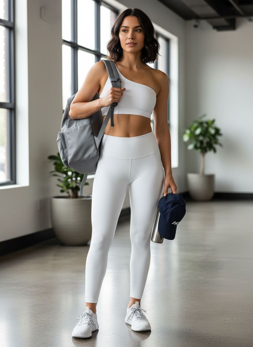 Black one-shoulder padded yoga bra with asymmetrical strap and four-way stretch fabric โ view 5a