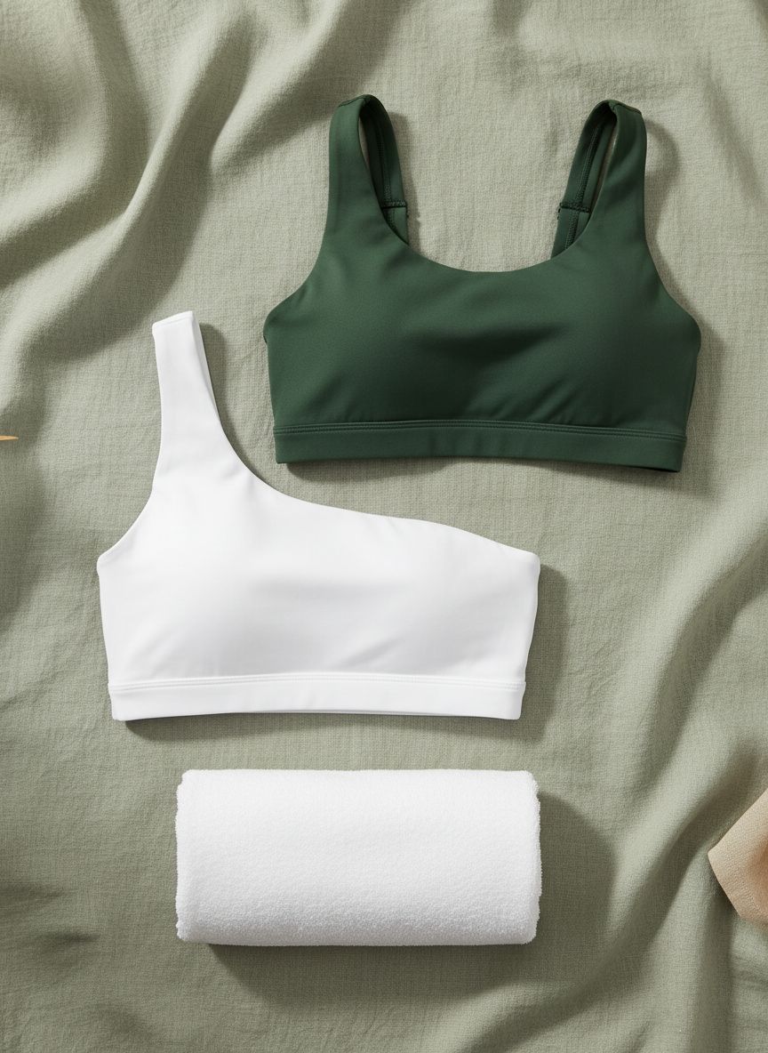 Black one-shoulder padded yoga bra with asymmetrical strap and four-way stretch fabric โ view 7a