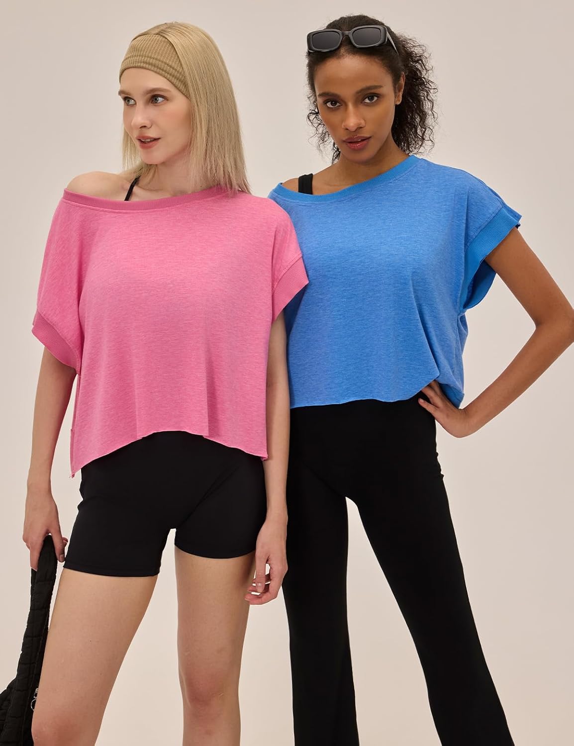 Black open back crop tee with moisture-wicking fabric, shown front and back views for running and yoga — view 4