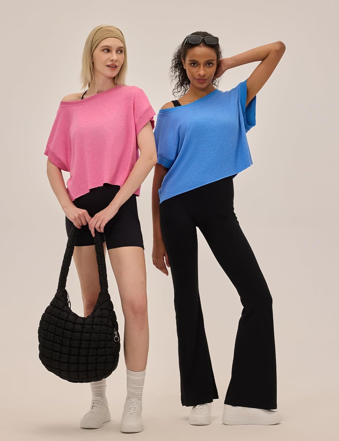 Black open back crop tee with moisture-wicking fabric, shown front and back views for running and yoga — view 2