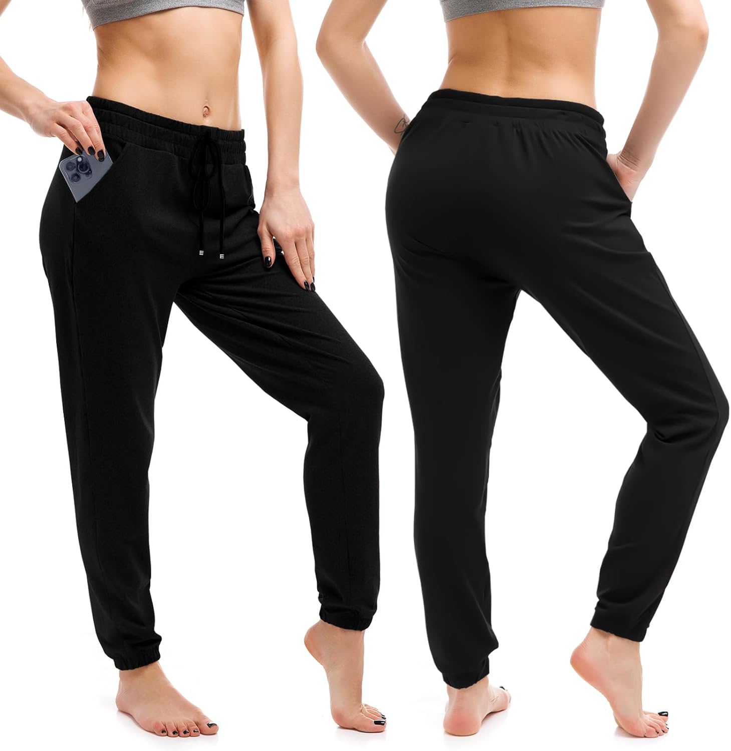 heather grey relaxed joggers with pockets and drawstring, moisture-wicking fabric — view 2