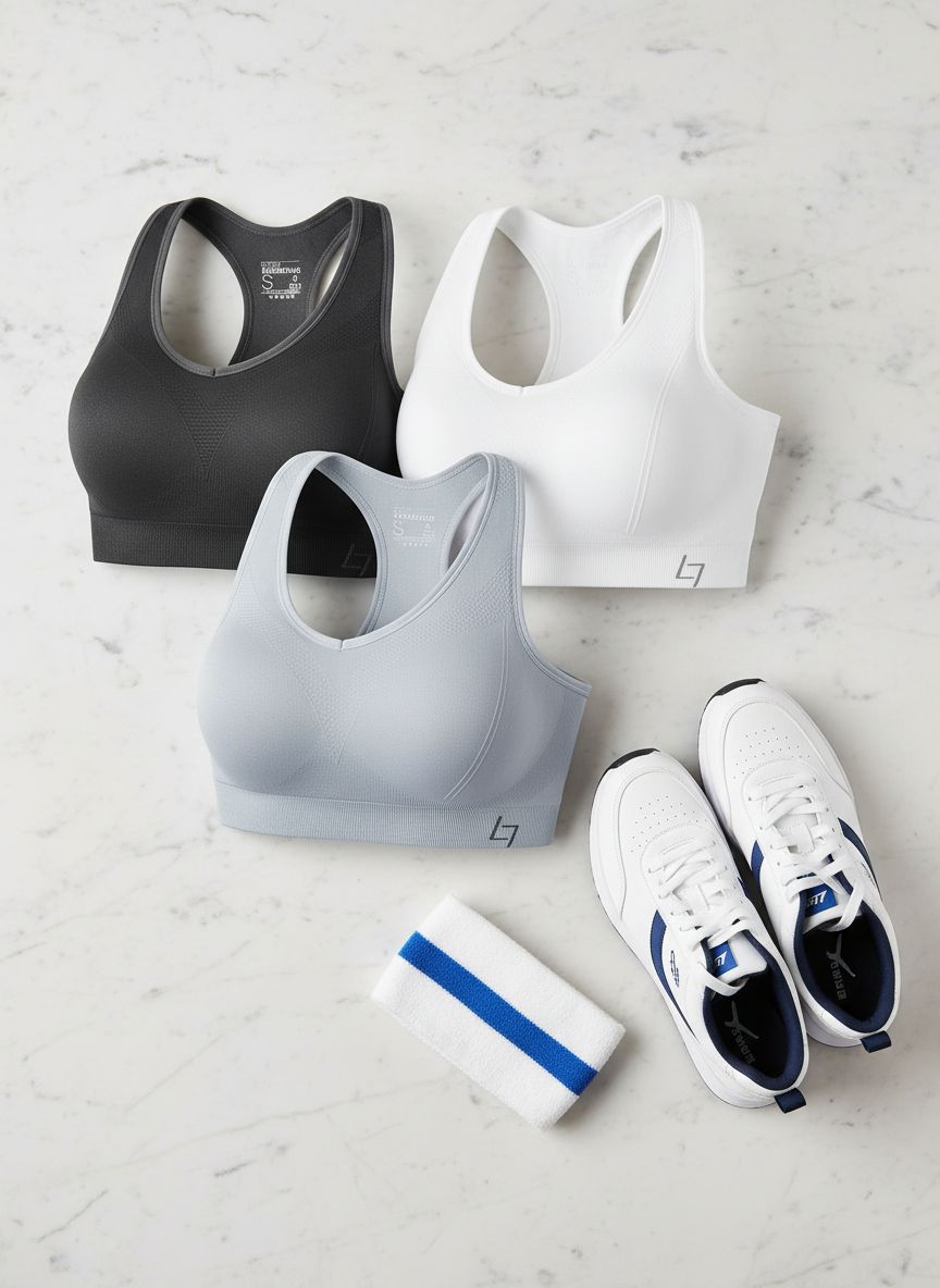 Black padded racerback sports bra with seamless construction, front view showing supportive fit — view 7a