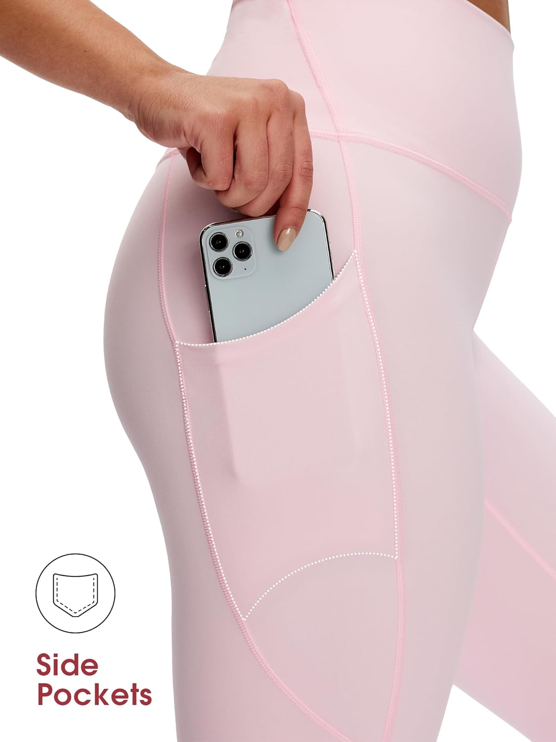 Black high-waisted yoga leggings with squat-proof fabric and side pockets, front and back view โ view 2