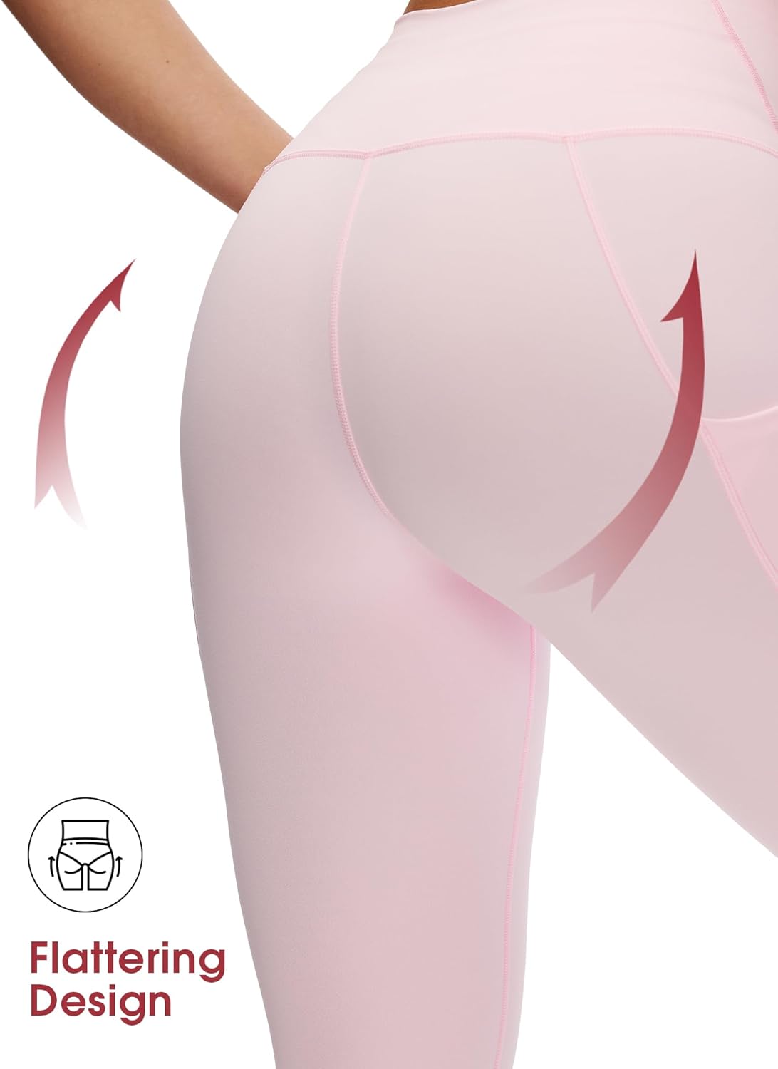 Black high-waisted yoga leggings with squat-proof fabric and side pockets, front and back view โ view 3