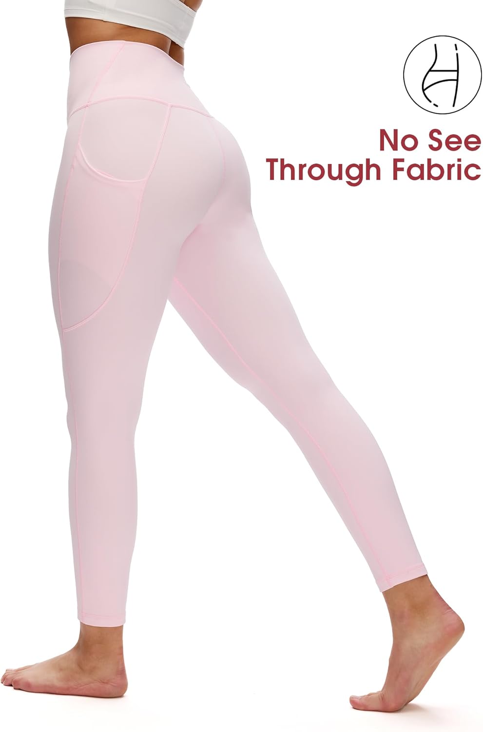 Black high-waisted yoga leggings with squat-proof fabric and side pockets, front and back view โ view 5