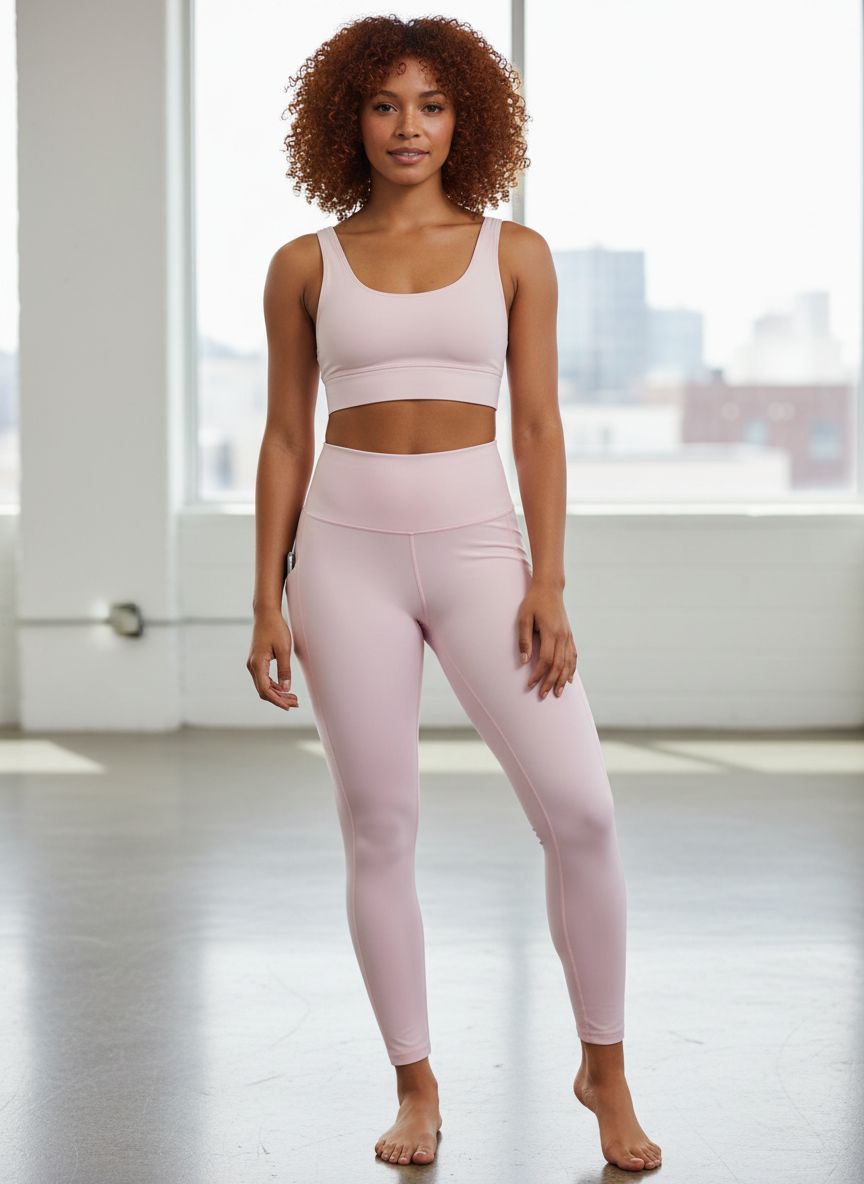 Black high-waisted yoga leggings with squat-proof fabric and side pockets, front and back view — view 1