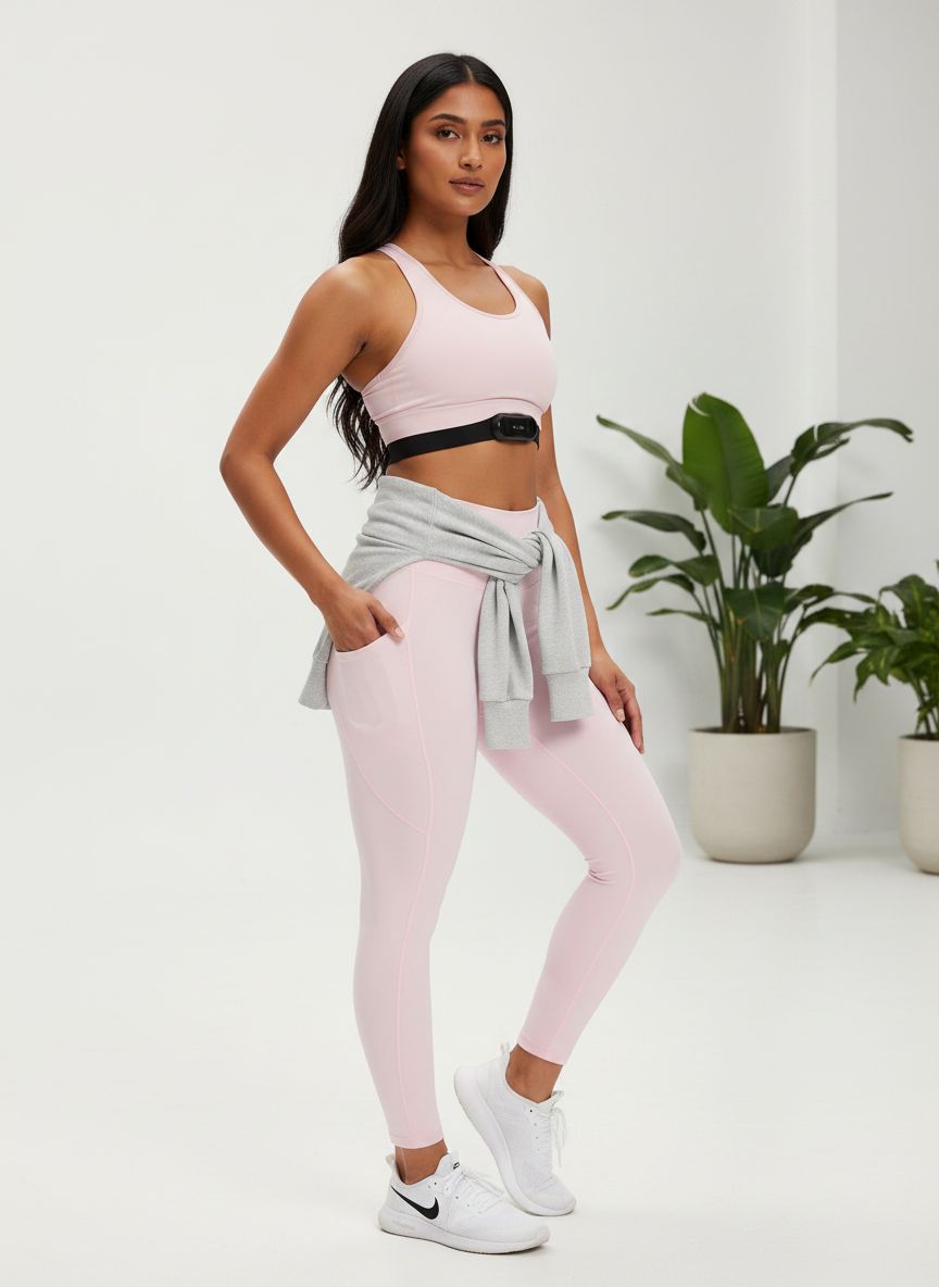 Black high-waisted yoga leggings with squat-proof fabric and side pockets, front and back view — view 5a