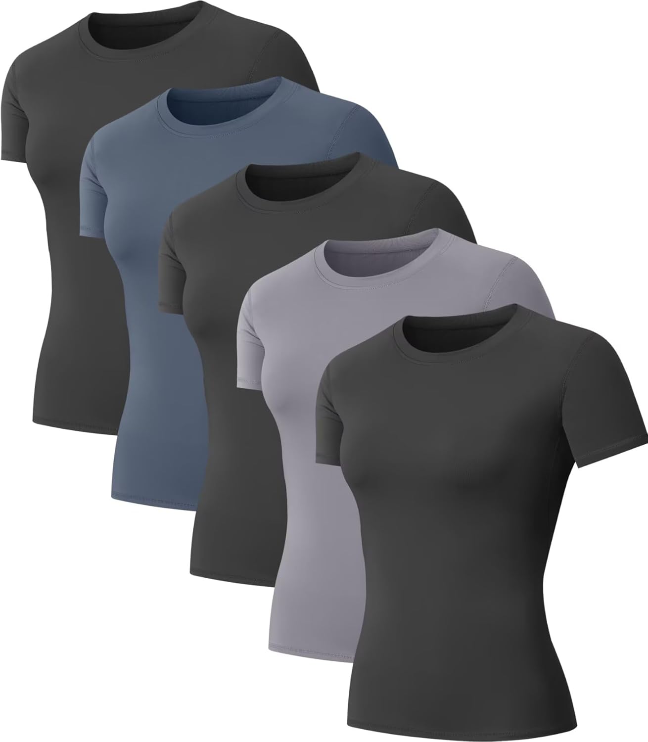 Women's fitted compression running shirt in {color}, quick-dry fabric, front view โ front