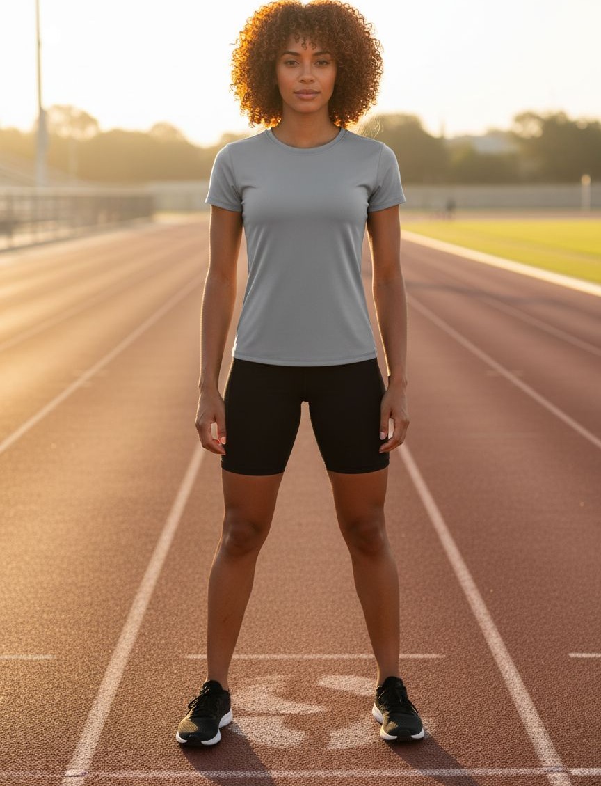 Women's fitted compression running shirt in {color}, quick-dry fabric, front view โ view 1
