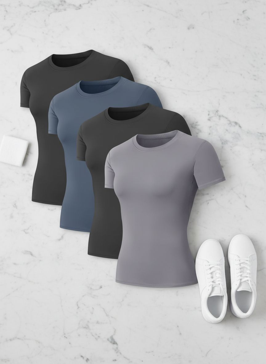 Women's fitted compression running shirt in {color}, quick-dry fabric, front view โ view 7a