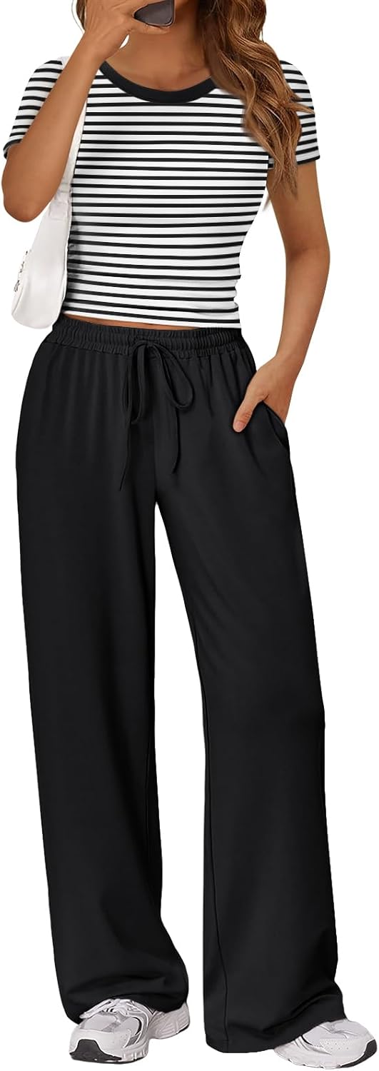 Neutral {color} side ruching lounge set with wide-leg pants and matching top, breathable fabric — view 5