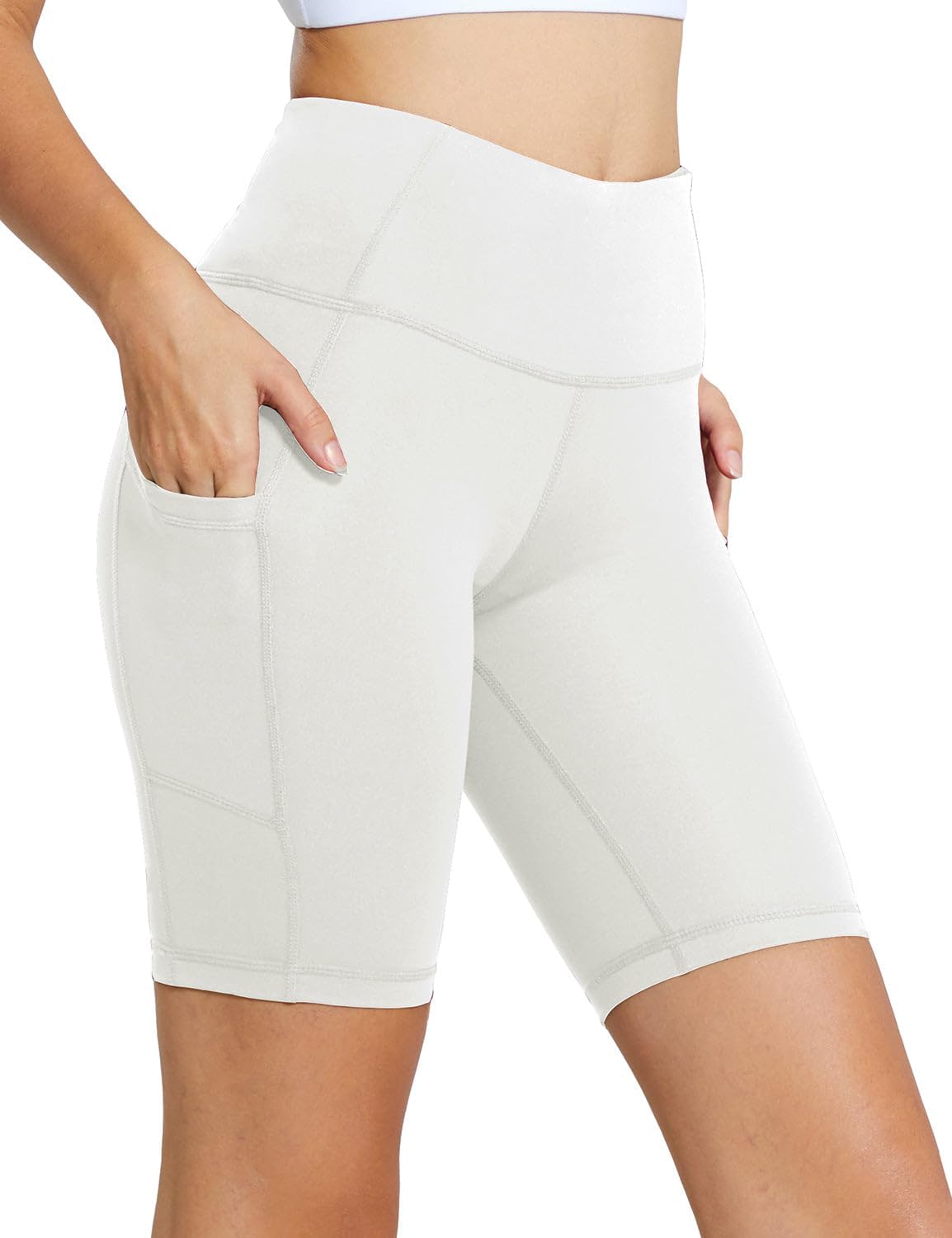 Baleaf black high-waist biker shorts with pockets, four-way stretch fabric โ view 3