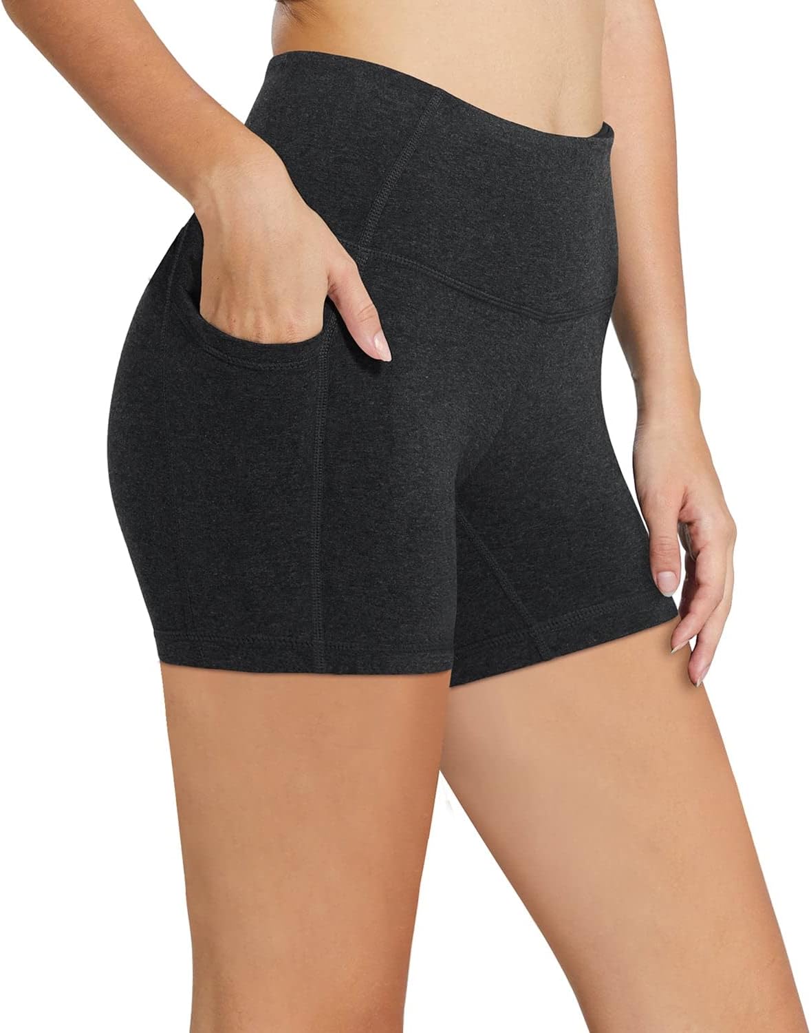 Baleaf black high-waist biker shorts with pockets, four-way stretch fabric โ view 4