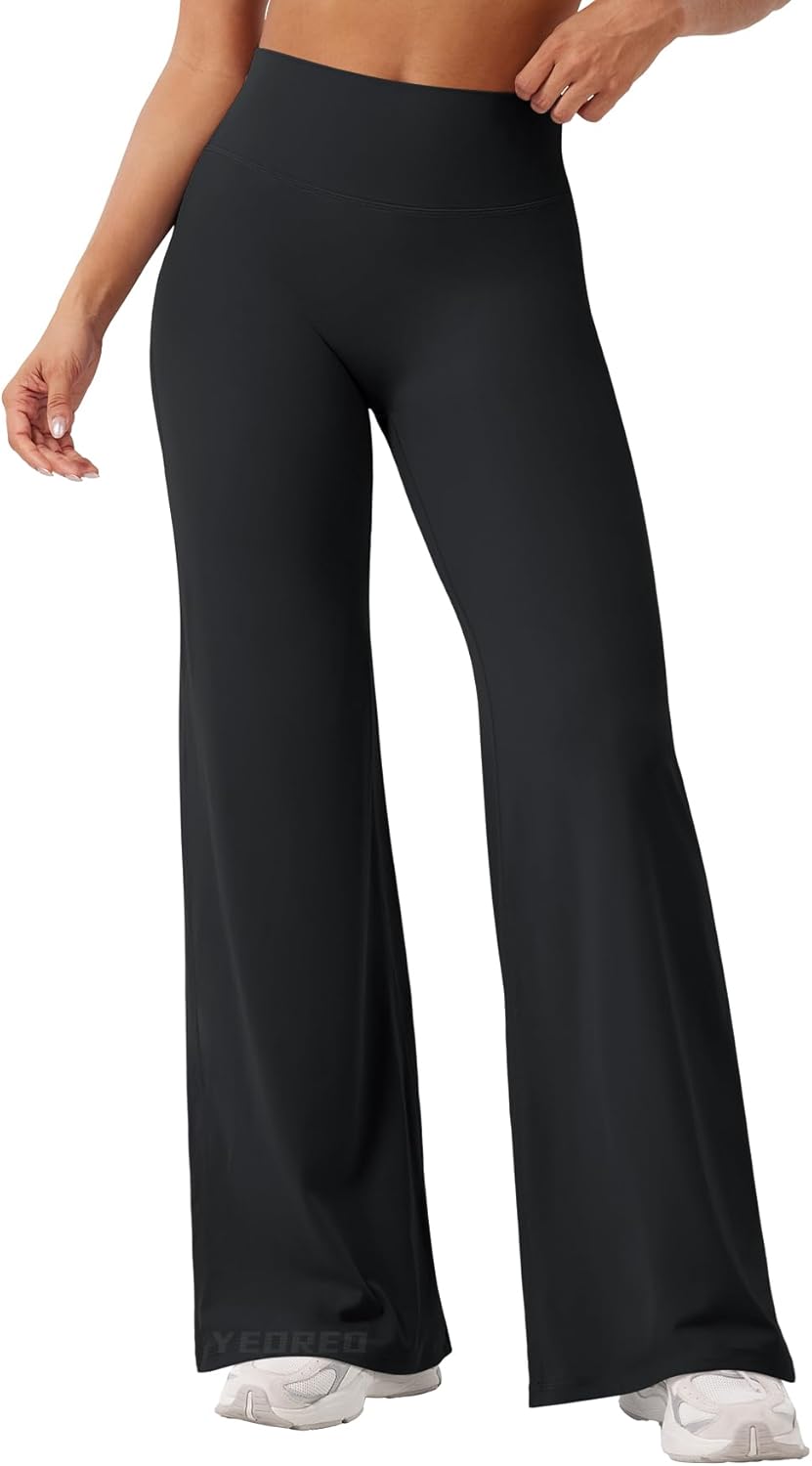 Black high-waisted yoga leggings with squat-proof four-way stretch fabric, front view — view 1