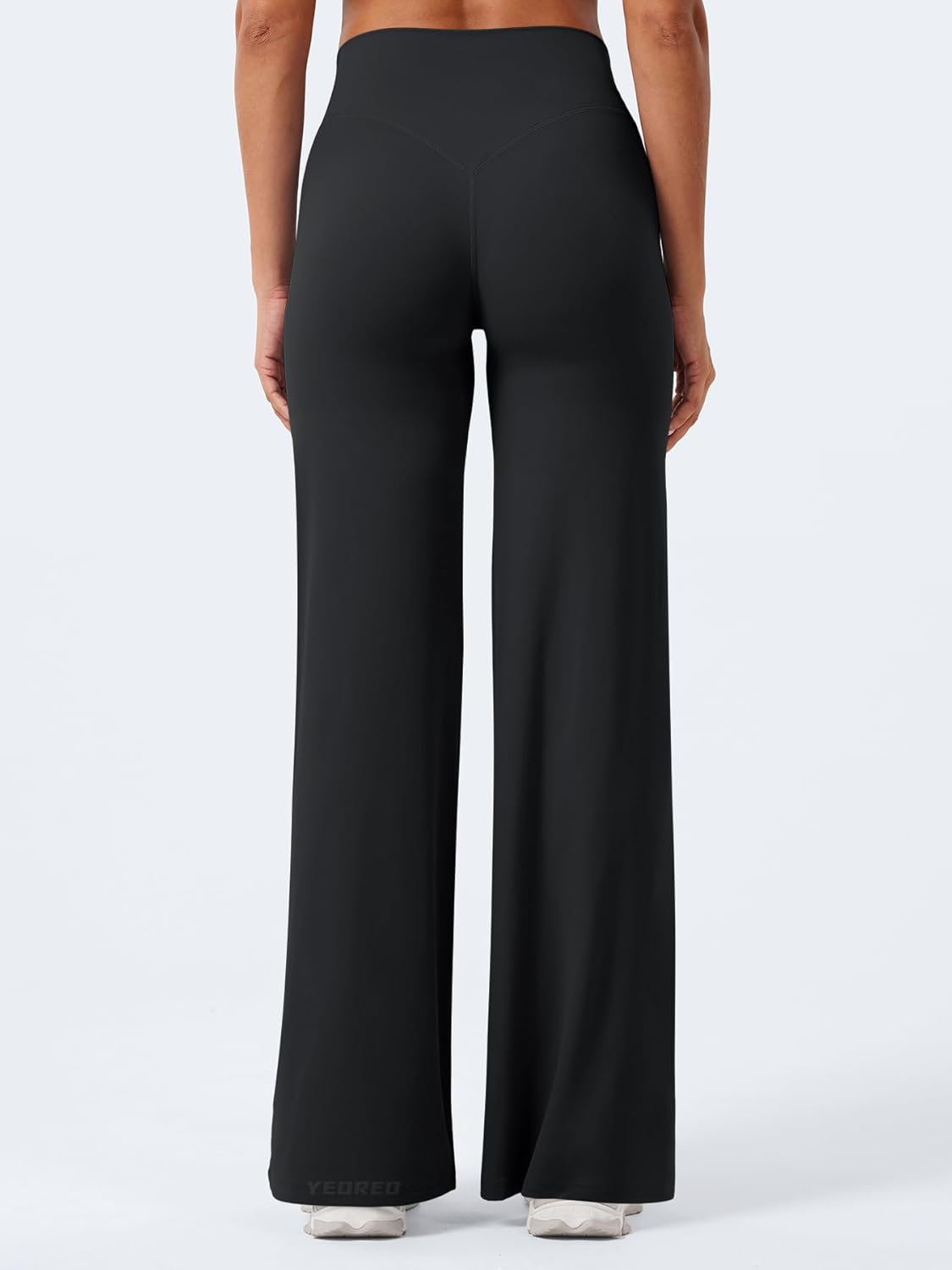 Black high-waisted yoga leggings with squat-proof four-way stretch fabric, front view — view 4