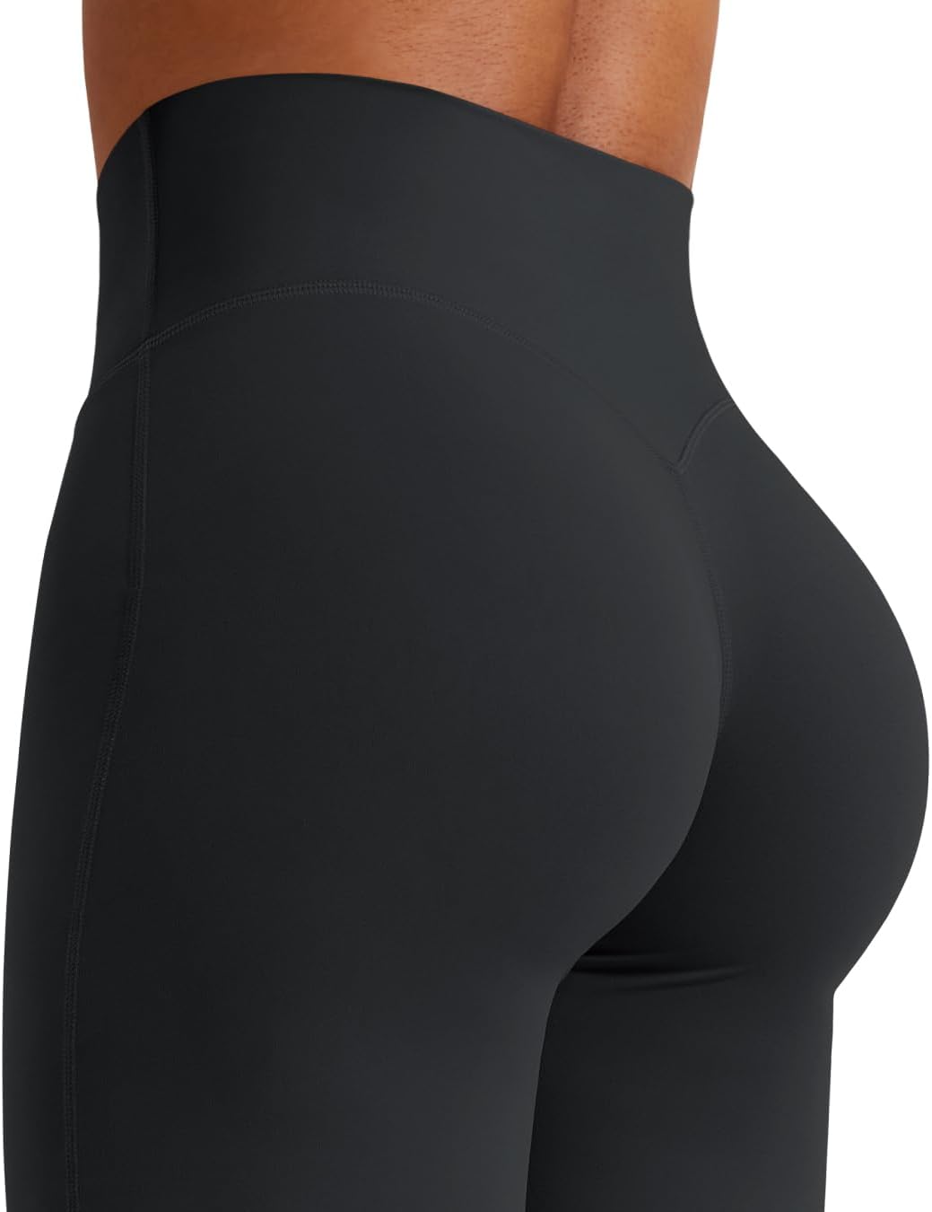 Black high-waisted yoga leggings with squat-proof four-way stretch fabric, front view — view 4