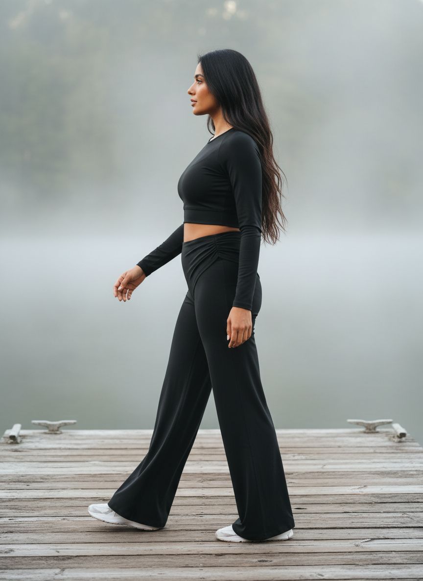 Black high-waisted yoga leggings with squat-proof four-way stretch fabric, front view โ view 3