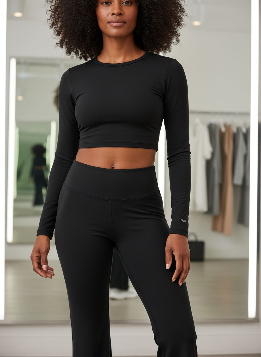 Black high-waisted yoga leggings with squat-proof four-way stretch fabric, front view โ view 4