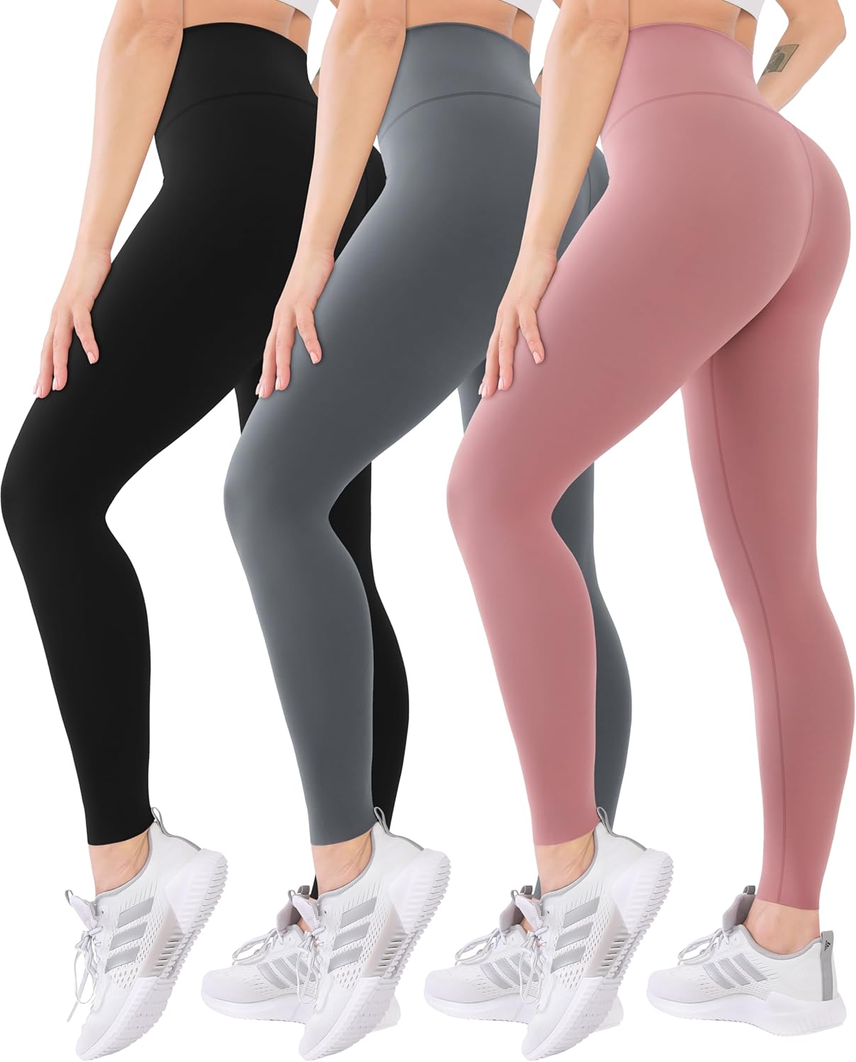 High-waisted yoga leggings in {color} with tummy control and side pockets, four-way stretch fabric — view 1