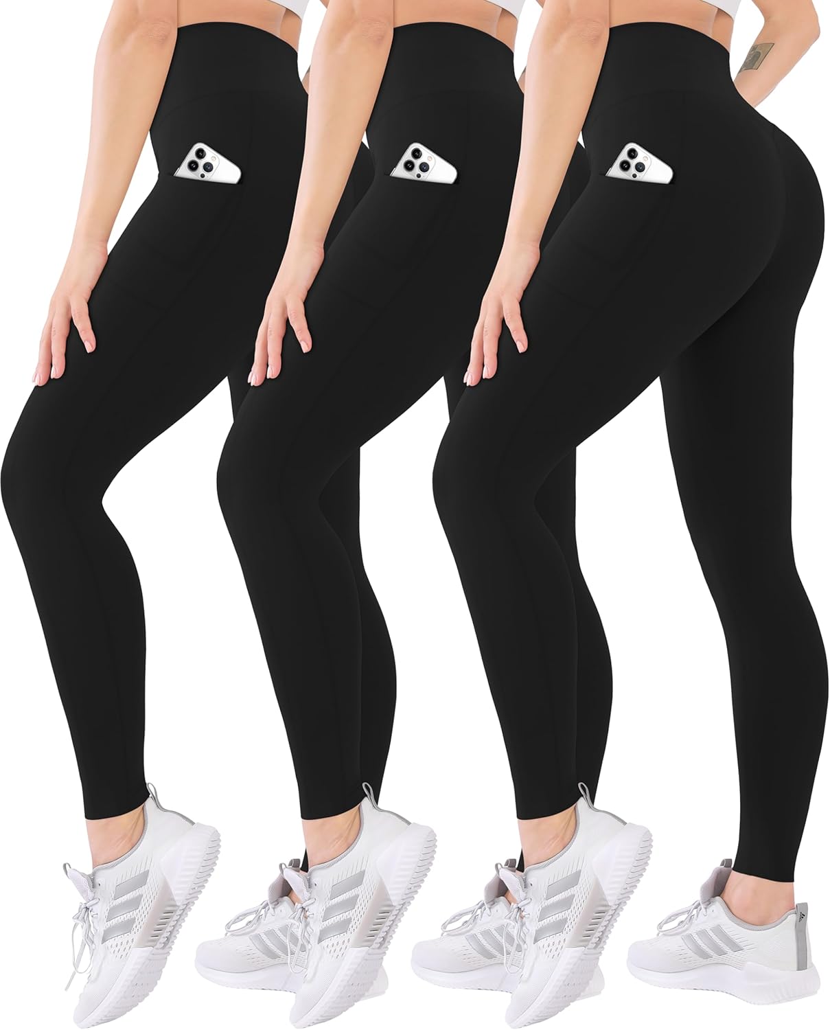 High-waisted yoga leggings in {color} with tummy control and side pockets, four-way stretch fabric — view 4