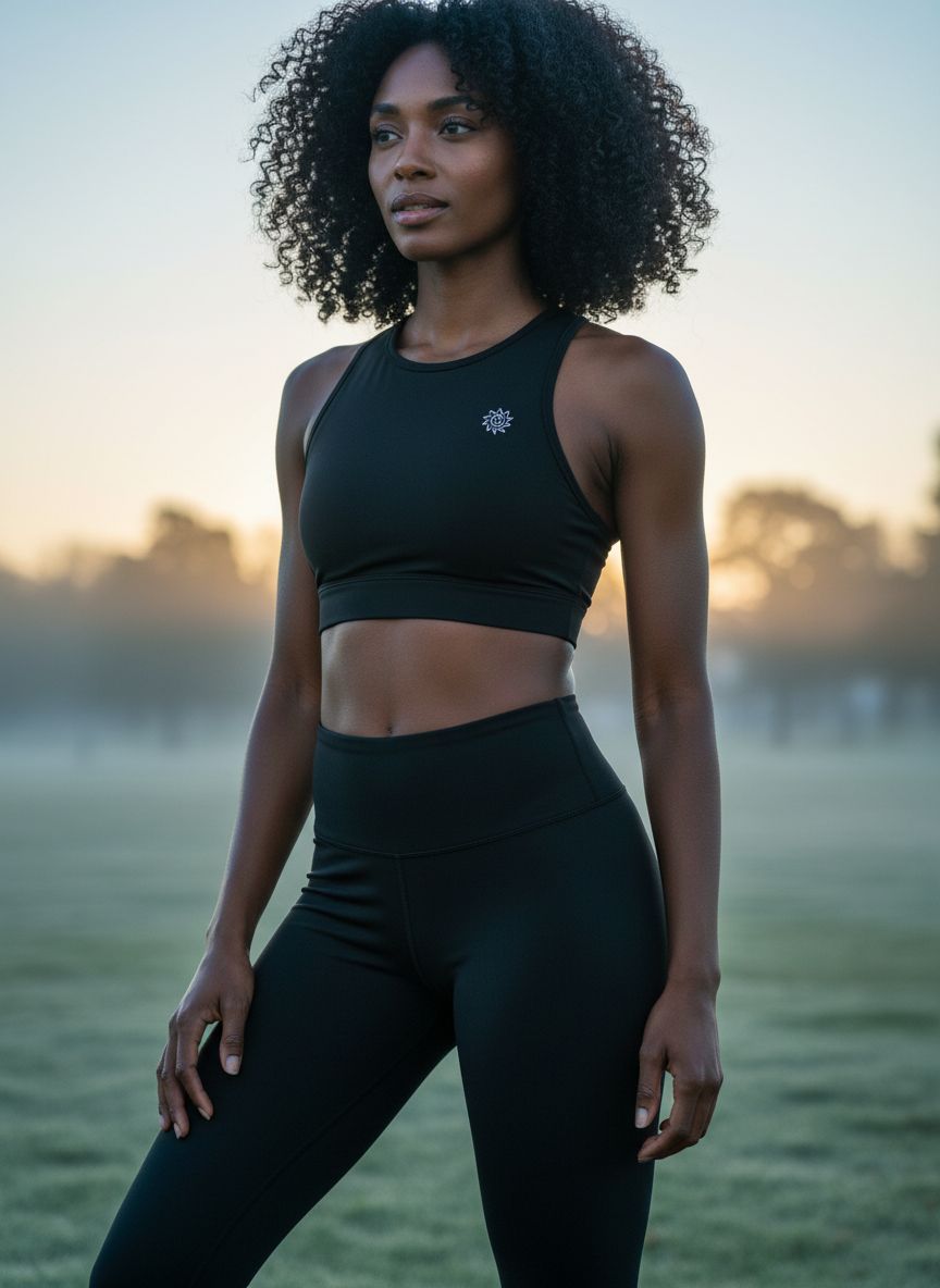 High-waisted yoga leggings in {color} with tummy control and side pockets, four-way stretch fabric — view 4