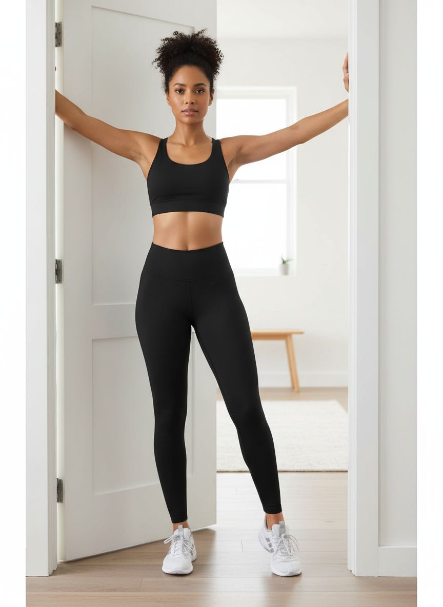 High-waisted yoga leggings in {color} with tummy control and side pockets, four-way stretch fabric — view 4