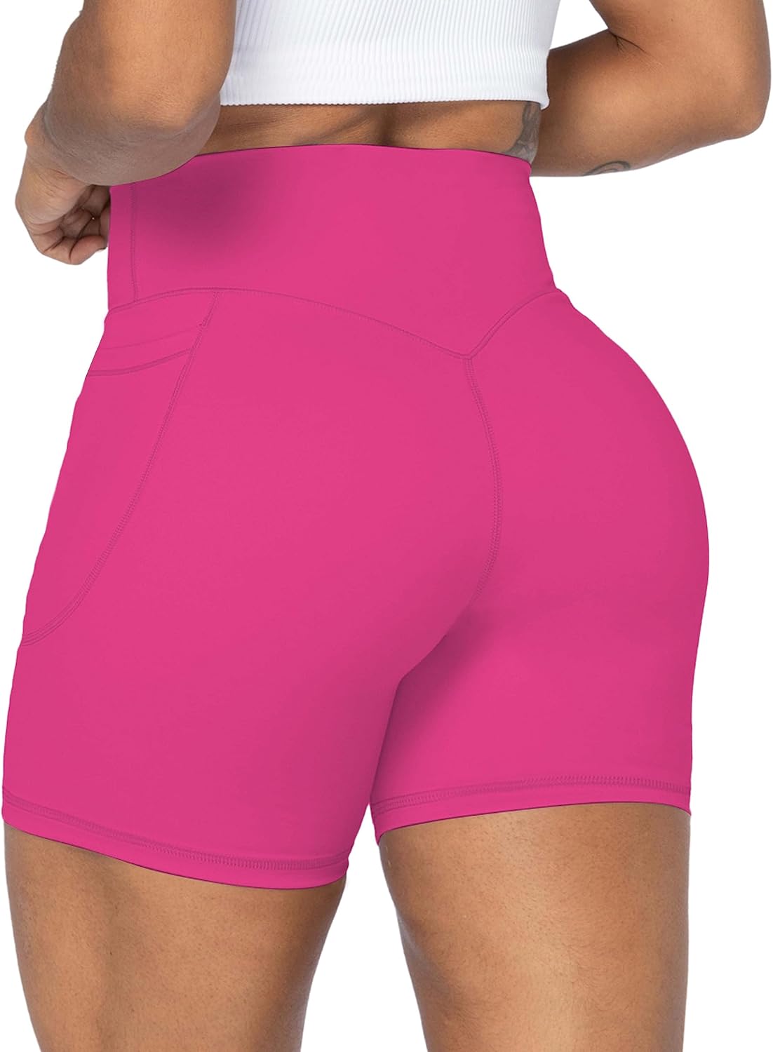 Sunzel black biker shorts with no front seam, squat-proof fabric, and tummy control, shown on woman in yoga pose — view 2