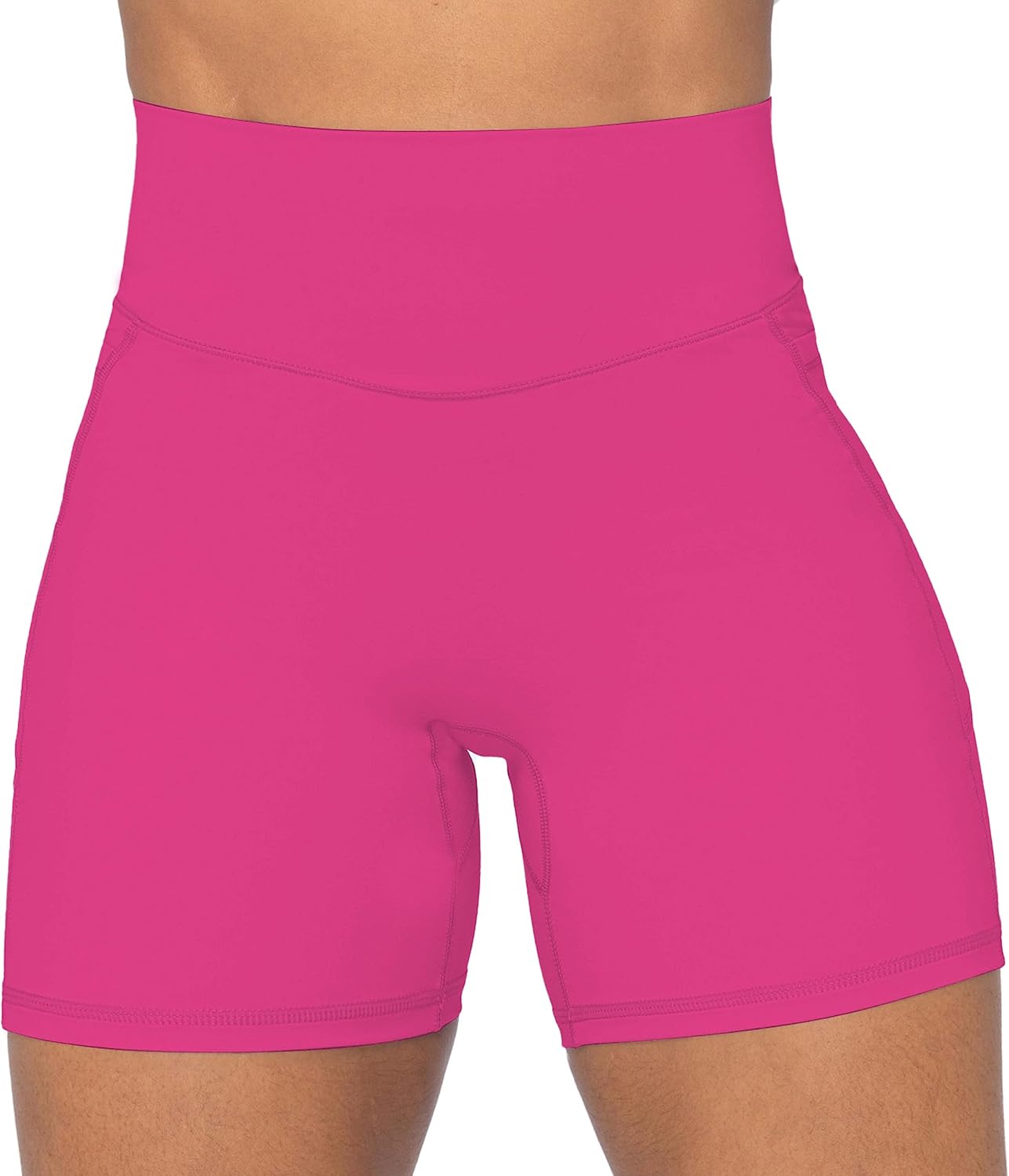Sunzel black biker shorts with no front seam, squat-proof fabric, and tummy control, shown on woman in yoga pose — view 3