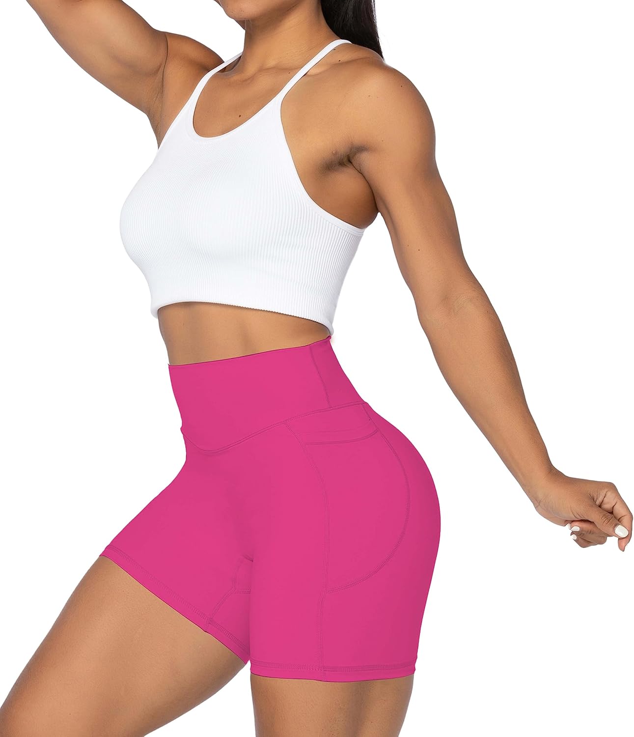 Sunzel black biker shorts with no front seam, squat-proof fabric, and tummy control, shown on woman in yoga pose — view 2