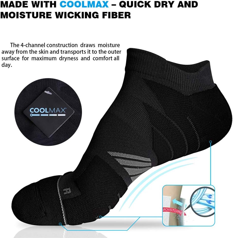 Black no-show running socks with seamless construction and anti-blister technology — view 3