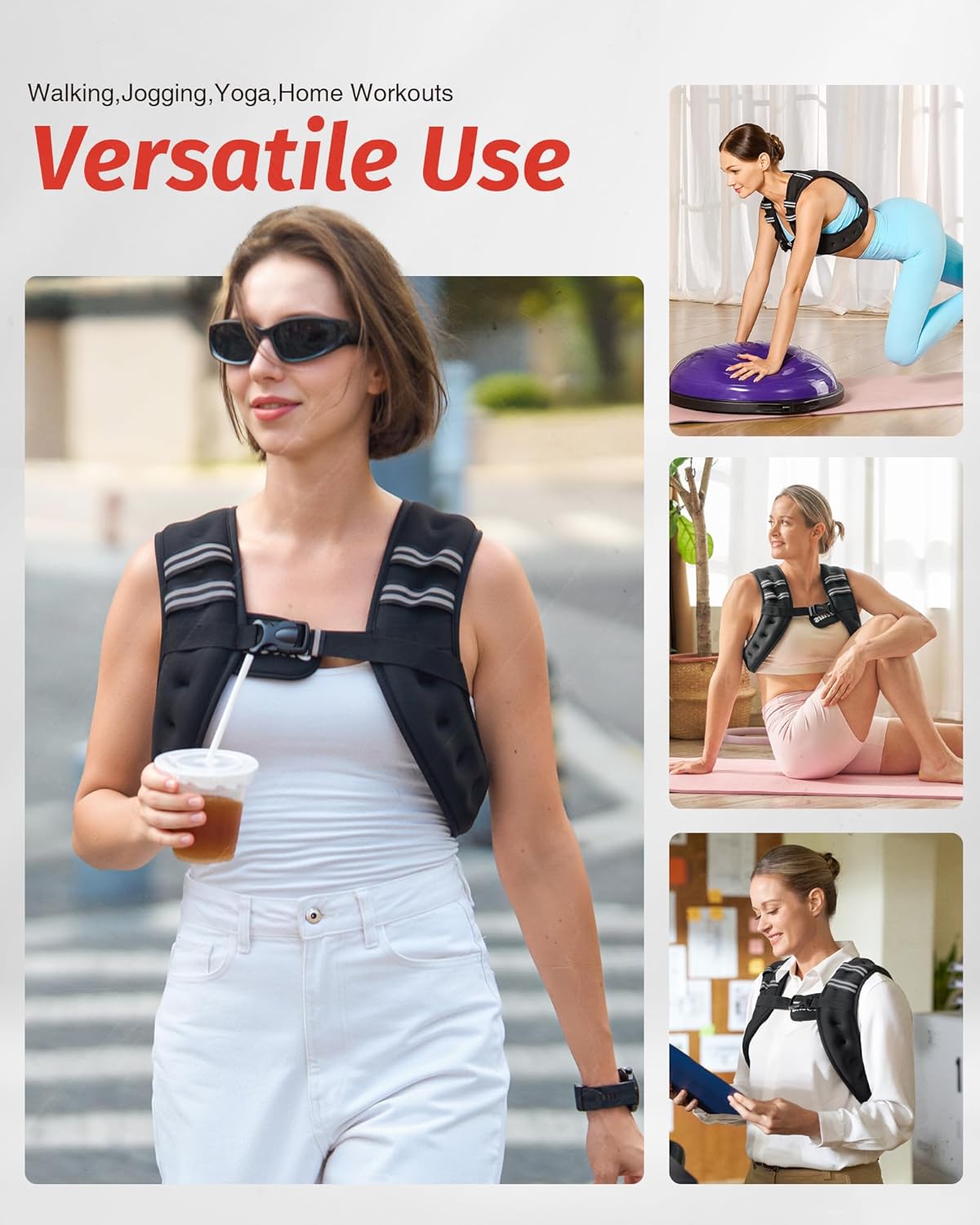 Black compression weighted vest with reflective stripe and adjustable weight pockets, front view — view 2