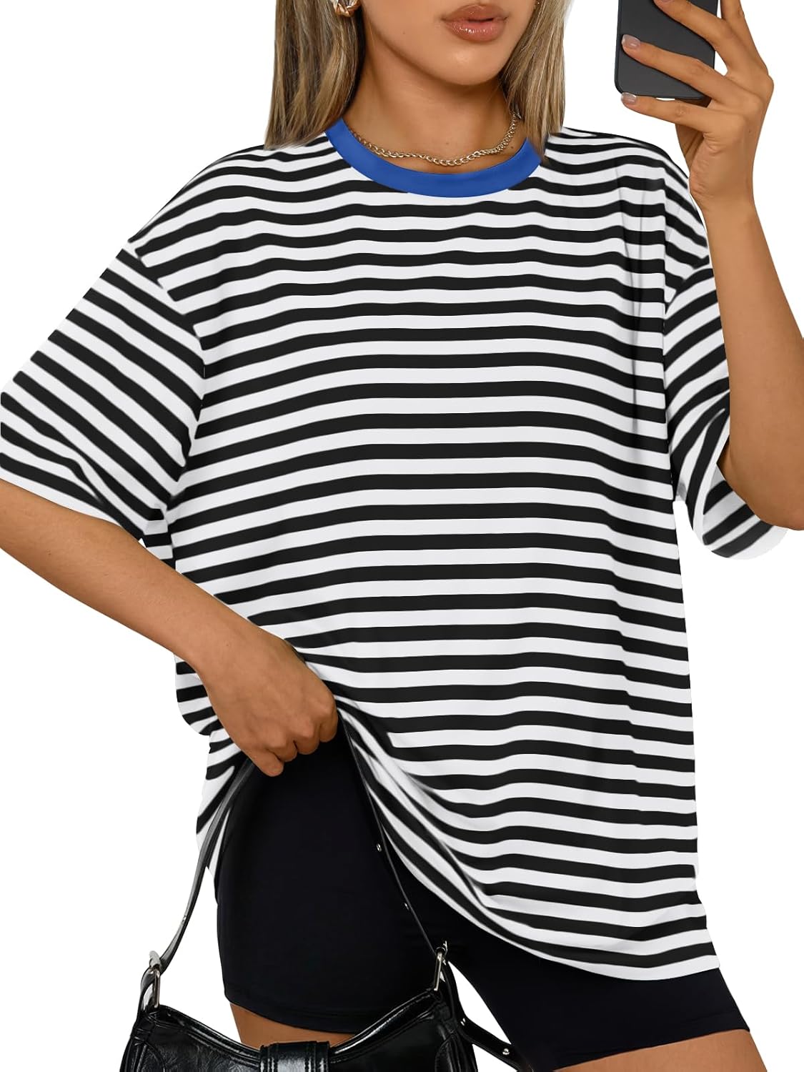 Oversized workout t-shirt in {color} with moisture-wicking fabric, displayed front view on model — view 5