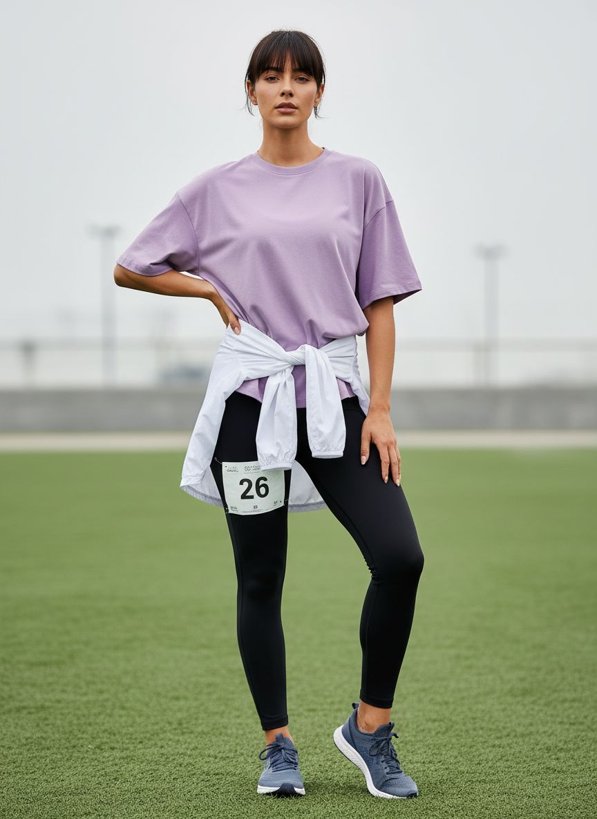 Oversized workout t-shirt in {color} with moisture-wicking fabric, displayed front view on model — view 6