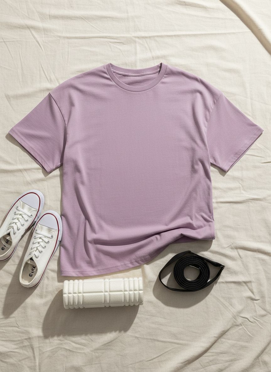 Oversized workout t-shirt in {color} with moisture-wicking fabric, displayed front view on model — view 7b