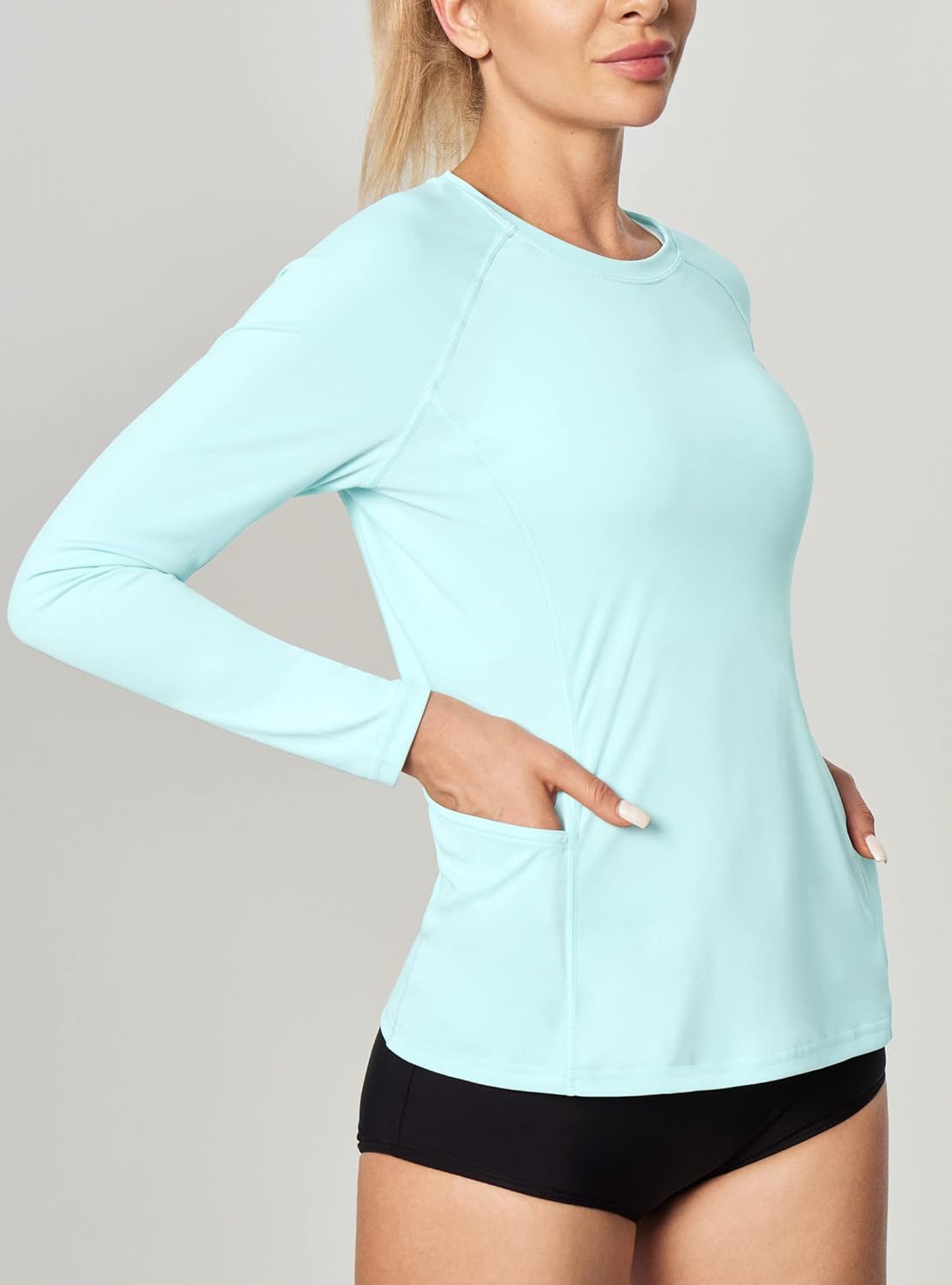 Black long-sleeve rash guard with UPF 50+ UV protection and moisture-wicking fabric — view 3