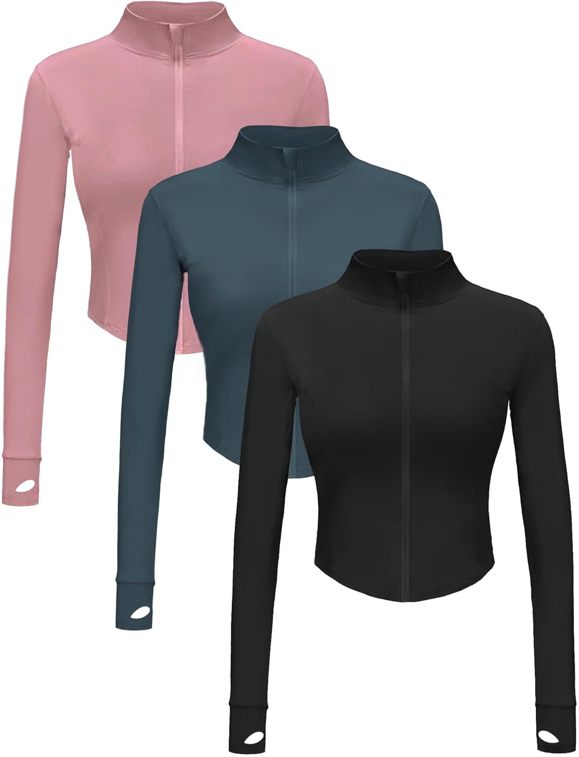Cropped full-zip running jacket in [color] with moisture-wicking fabric and thumb holes detail — view 1