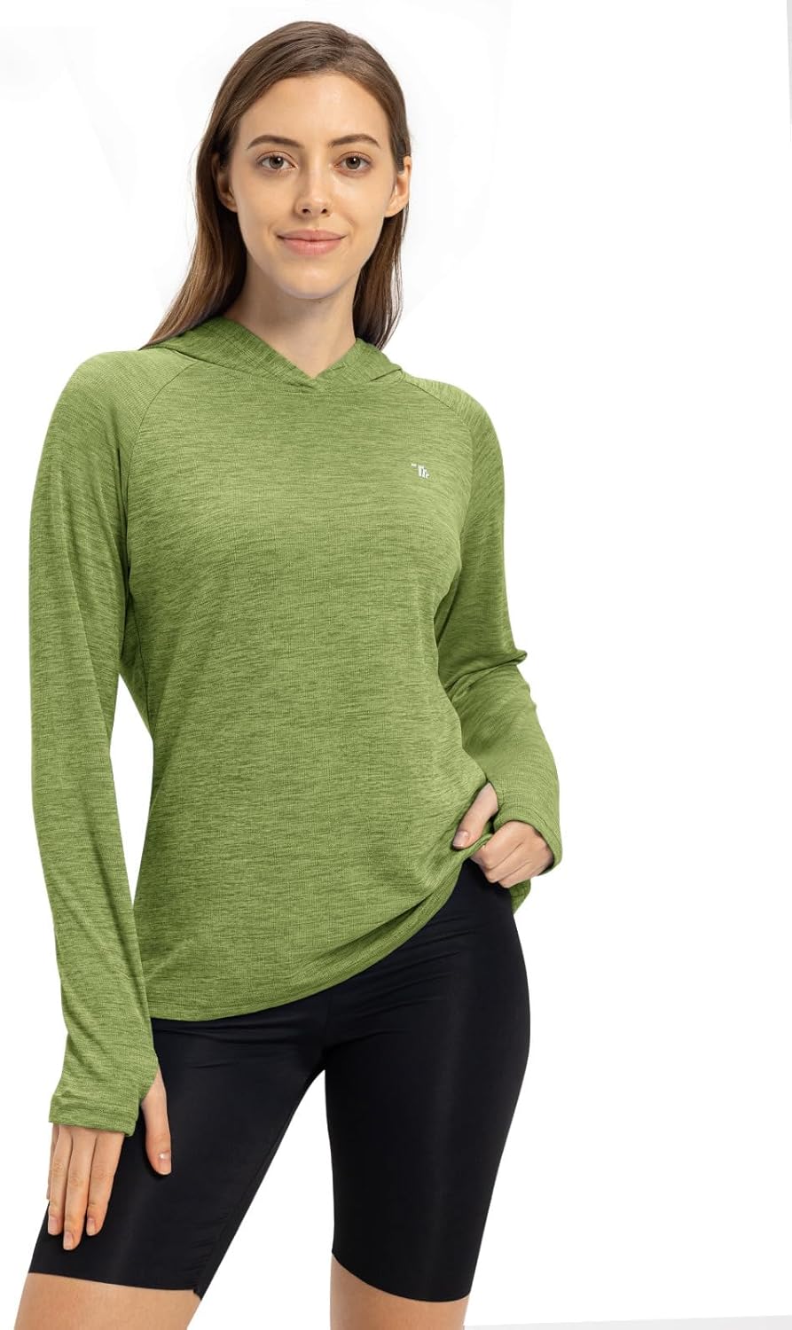 {color} UPF 50+ sun protection hoodie with lightweight moisture-wicking fabric, shown front/back view for outdoor activities — view 3