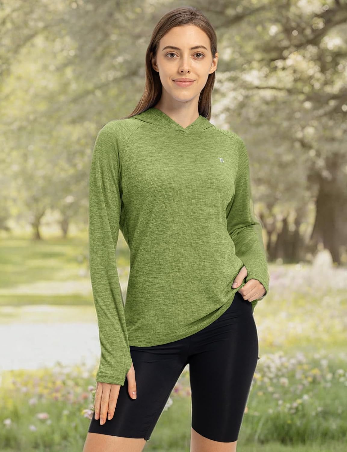 {color} UPF 50+ sun protection hoodie with lightweight moisture-wicking fabric, shown front/back view for outdoor activities — view 5