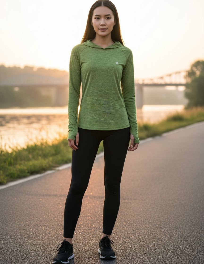 {color} UPF 50+ sun protection hoodie with lightweight moisture-wicking fabric, shown front/back view for outdoor activities