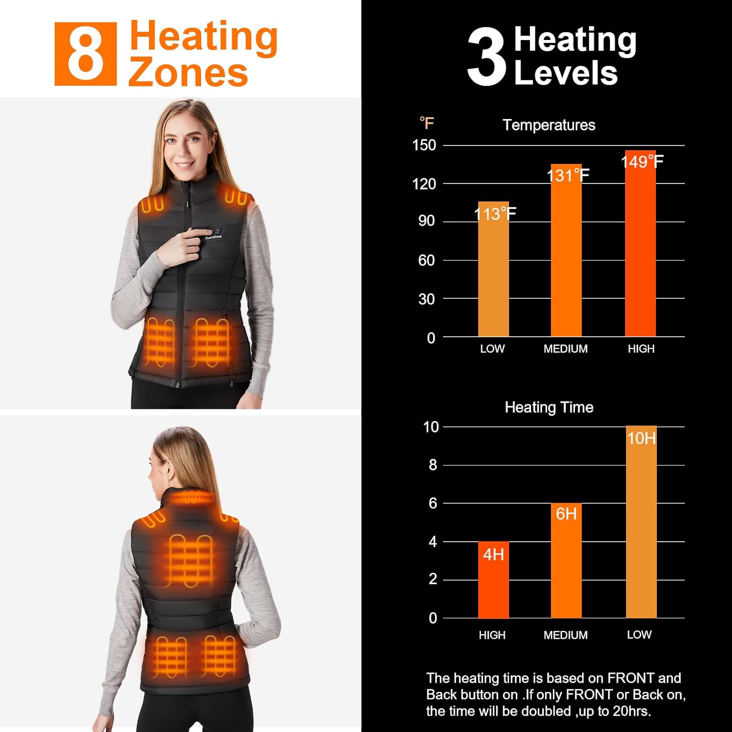 Black heated vest for women with integrated battery pack and electric warming technology — view 3