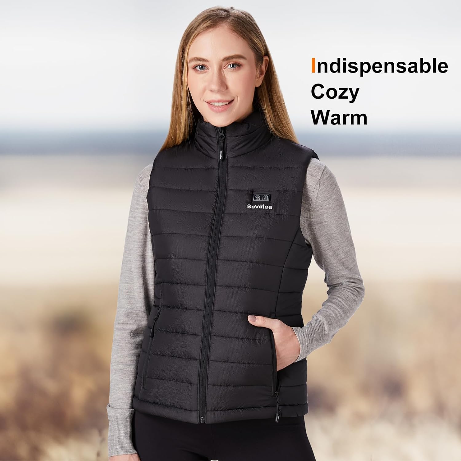 Black heated vest for women with integrated battery pack and electric warming technology — view 4