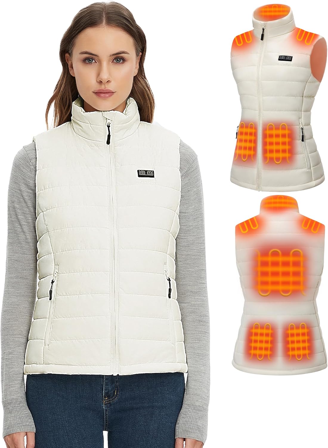 Black heated vest for women with integrated battery pack and electric warming technology — view 5