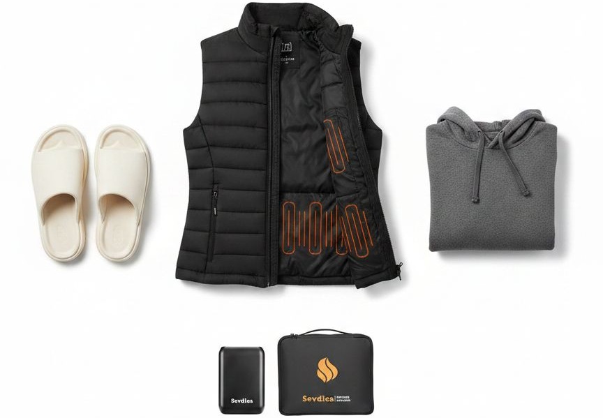 Black heated vest for women with integrated battery pack and electric warming technology — view 7