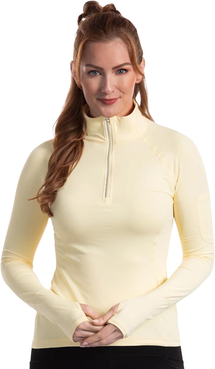 Women's UPF 50+ mock zip active top in [color] with moisture-wicking performance fabric — view 1
