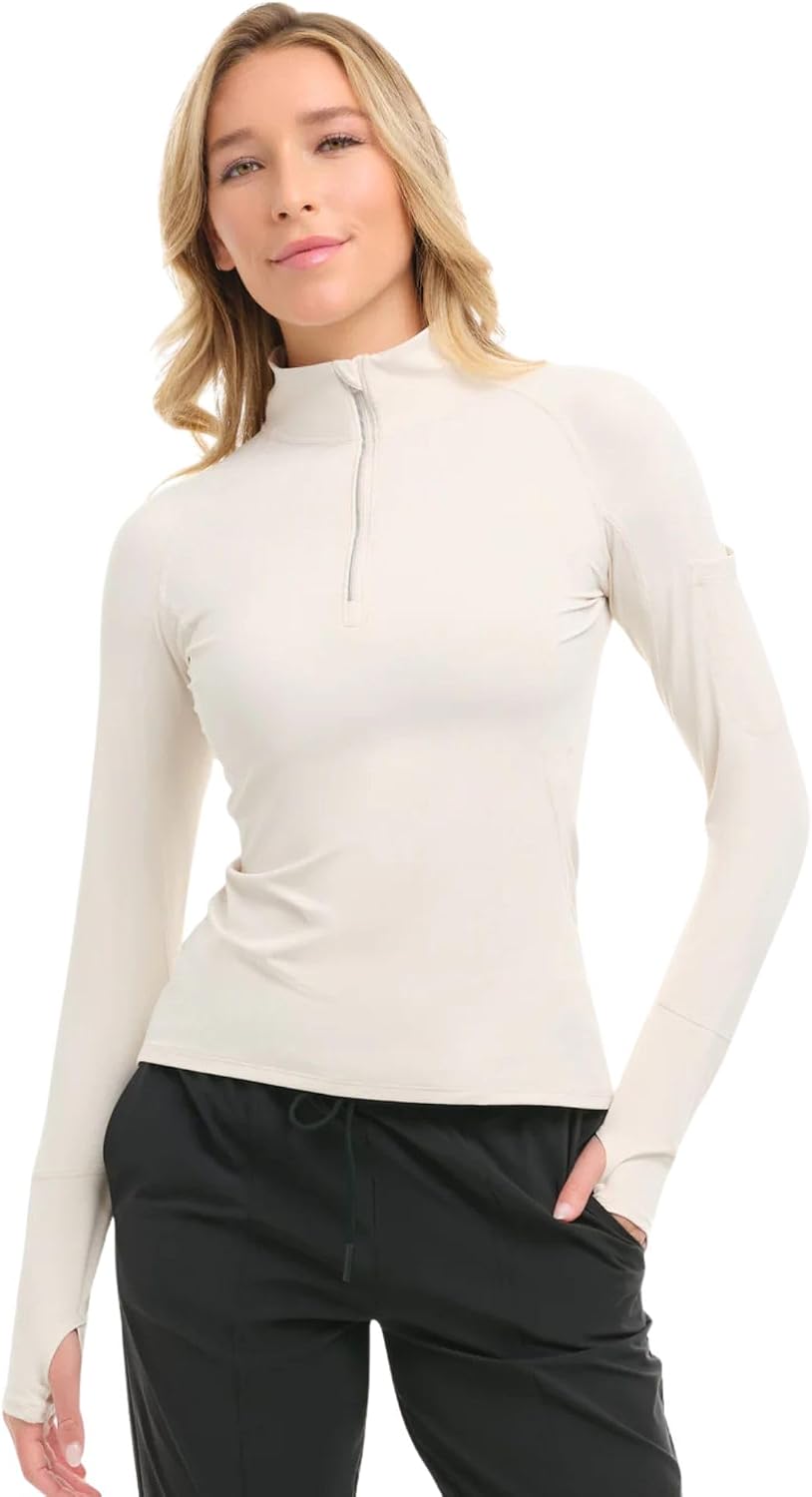 Women's UPF 50+ mock zip active top in [color] with moisture-wicking performance fabric — view 3