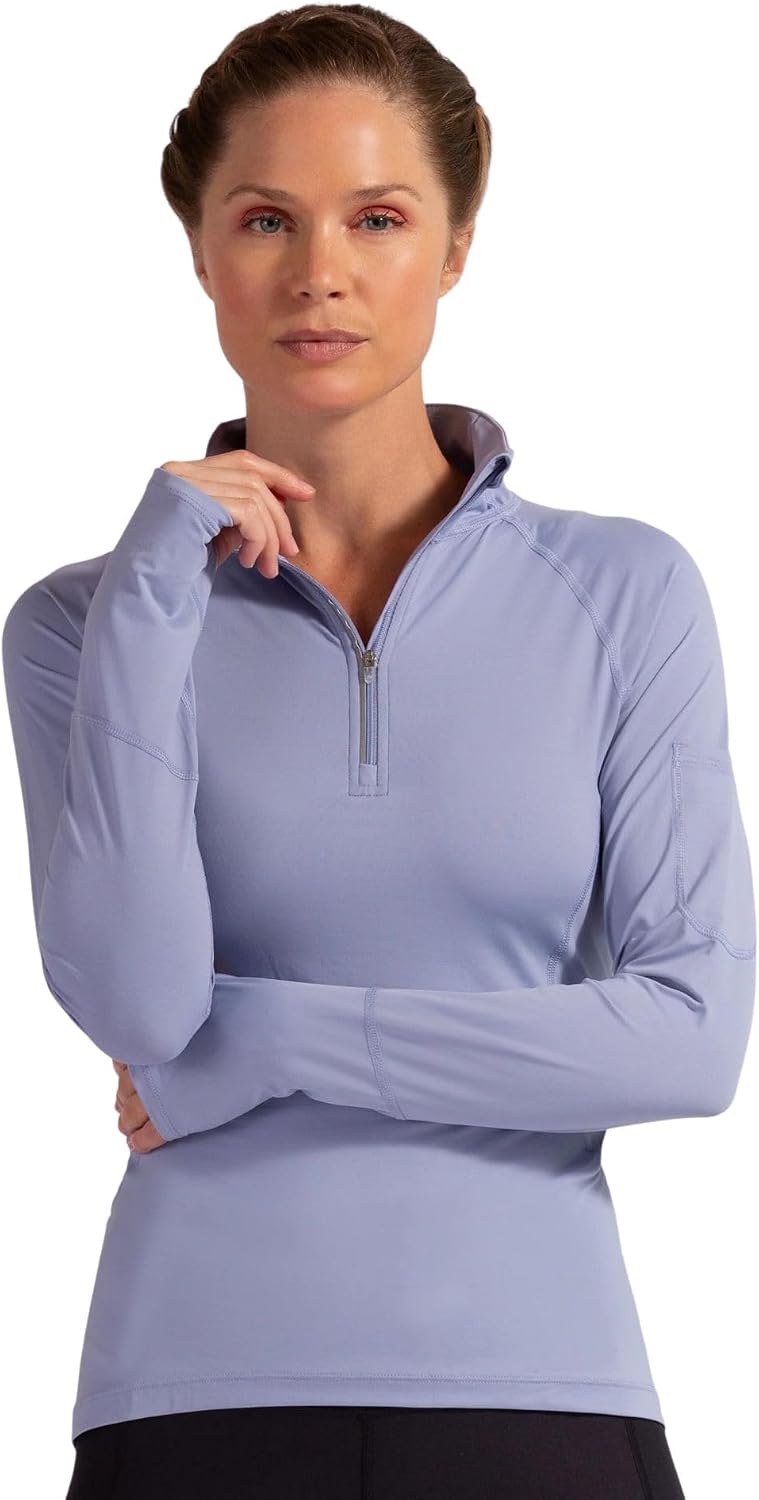 Women's UPF 50+ mock zip active top in [color] with moisture-wicking performance fabric — view 4