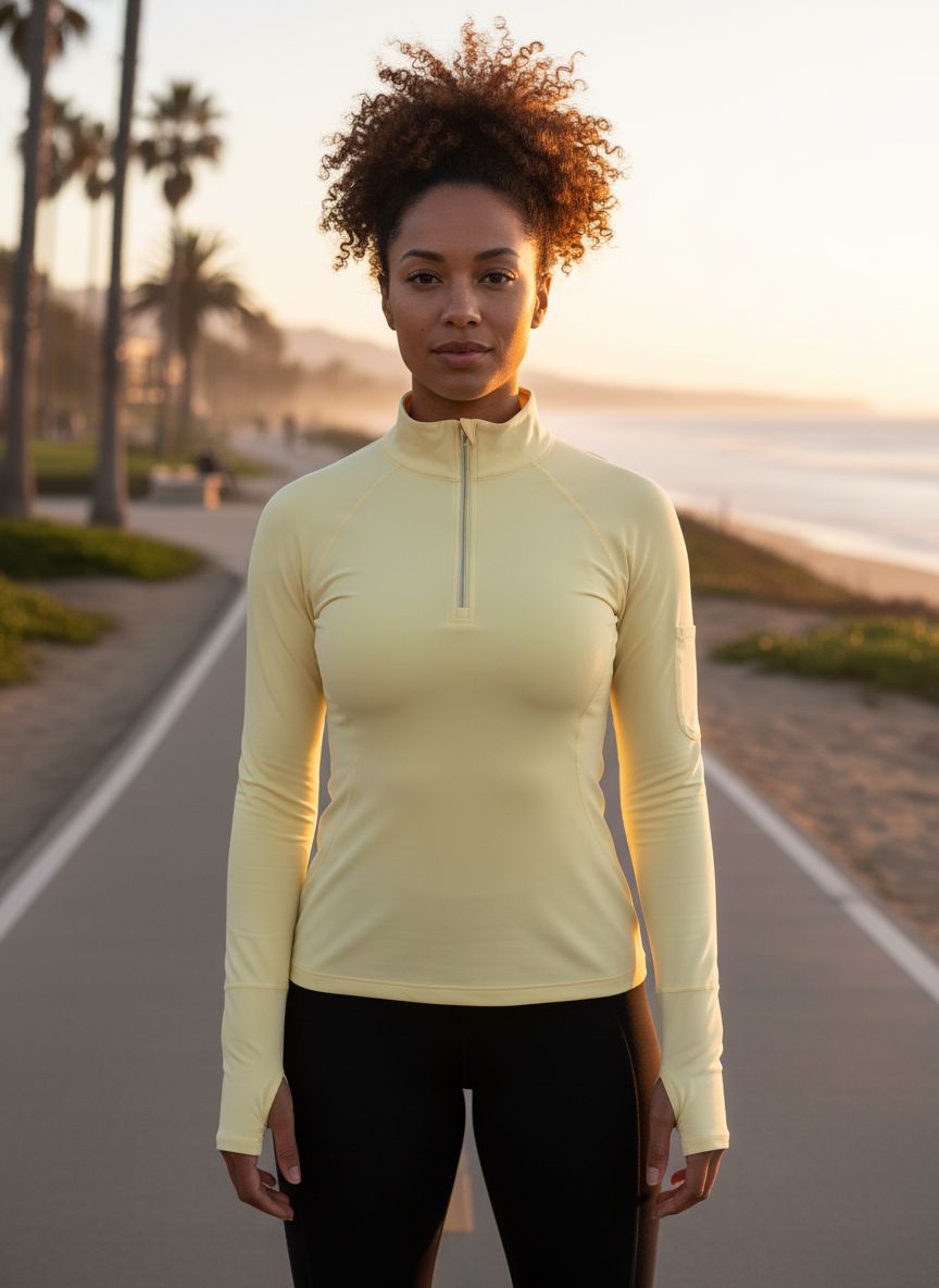 Women's UPF 50+ mock zip active top in [color] with moisture-wicking performance fabric