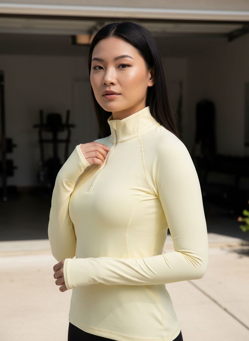 Women's UPF 50+ mock zip active top in [color] with moisture-wicking performance fabric — view 1