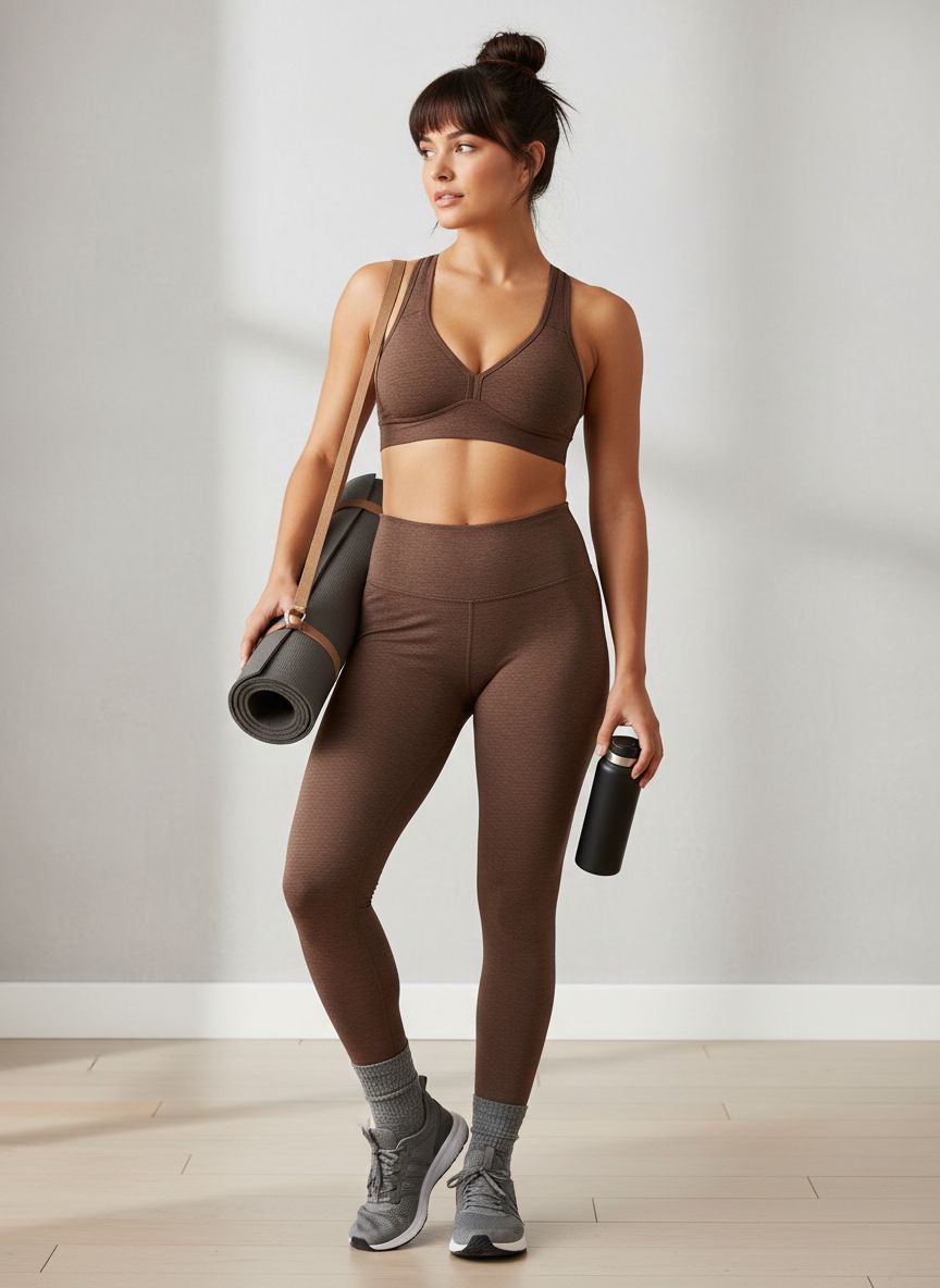 Spacedye multi-color yoga bra with fitted support, shown front view on model during yoga practice — view 5