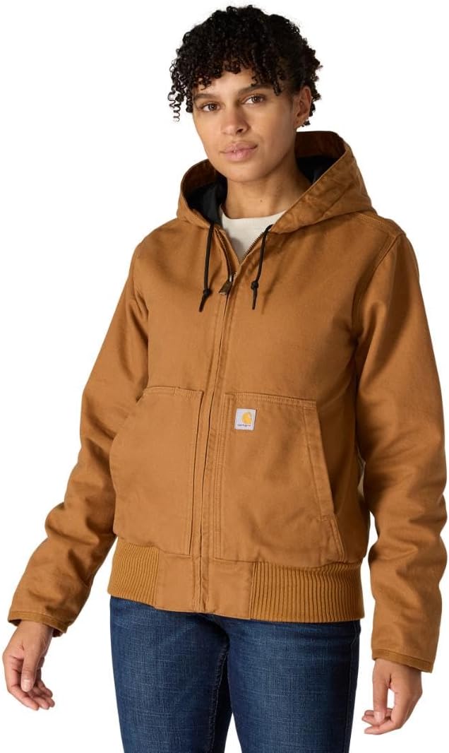 Relaxed fit duck canvas outdoor jacket in brown with weather-resistant shell — detail